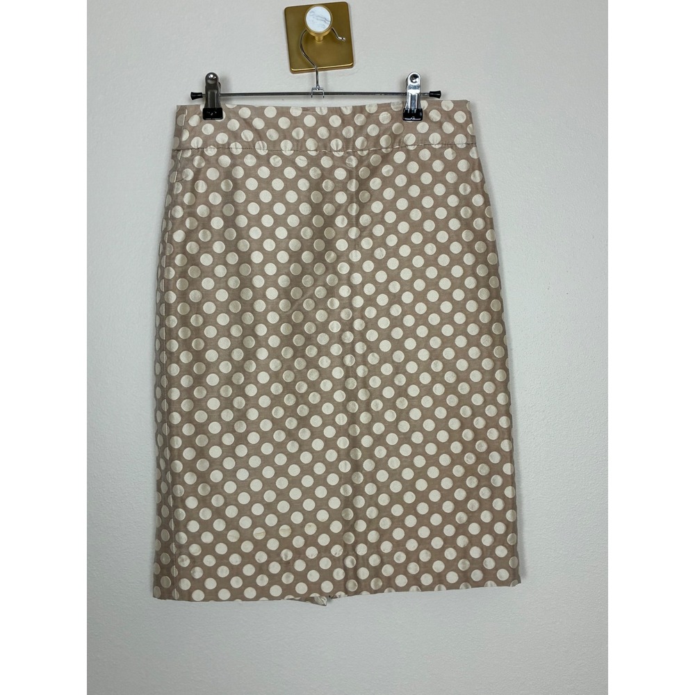 J.Crew Polka Dot Silk Cotton Blend Pencil Skirt Tan Cream Size 0